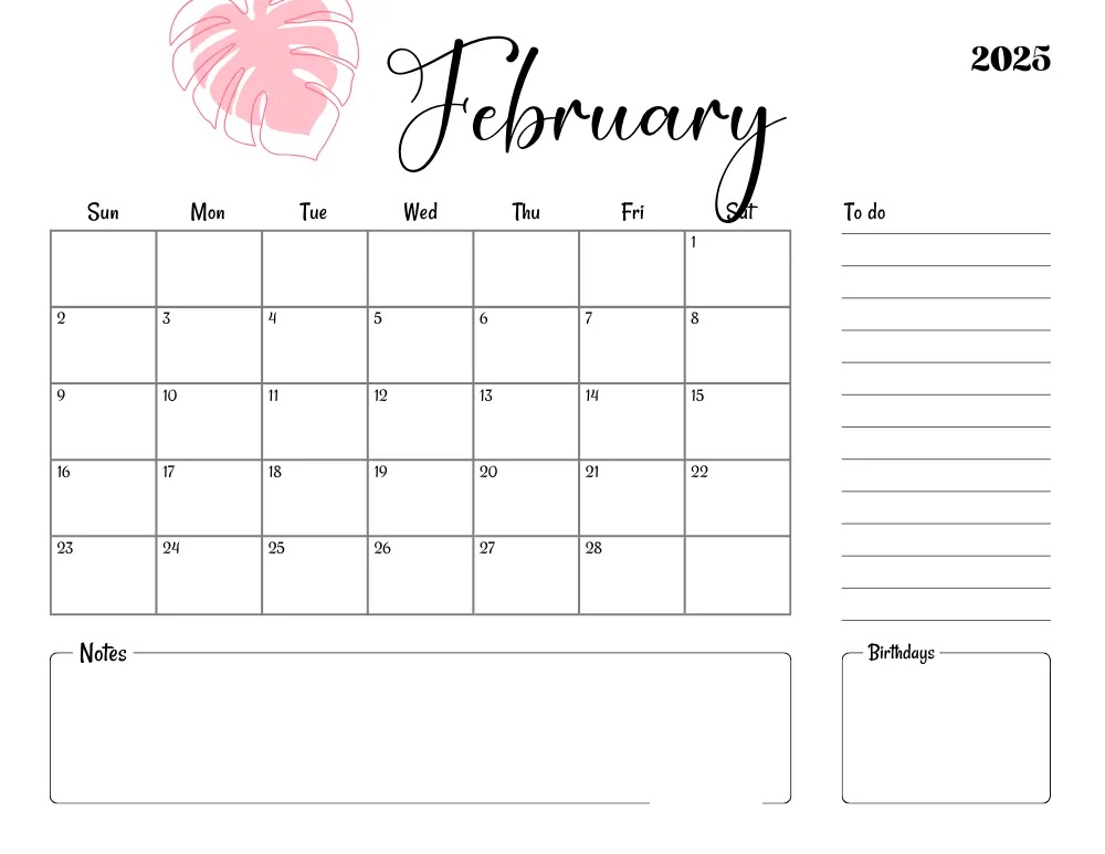 Printable Cute February 2025 Calendar